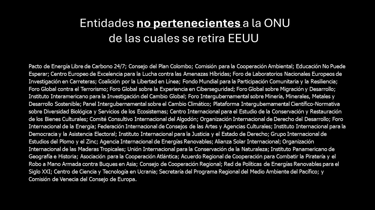 Entidades NO PERTENECIENTES a la ONU de las cuales se retiran los EEUU