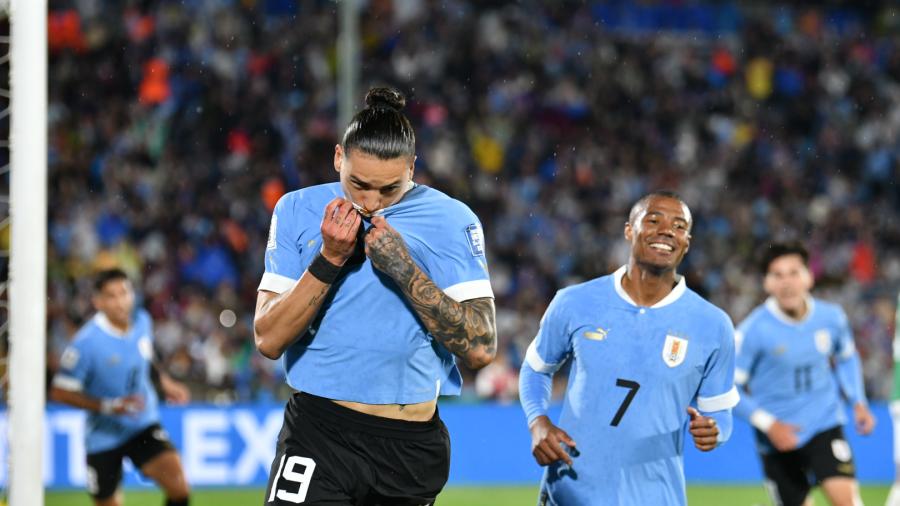 Darwin festeja su primer gol ante Bolivia. Foto Ignacio Dotti.