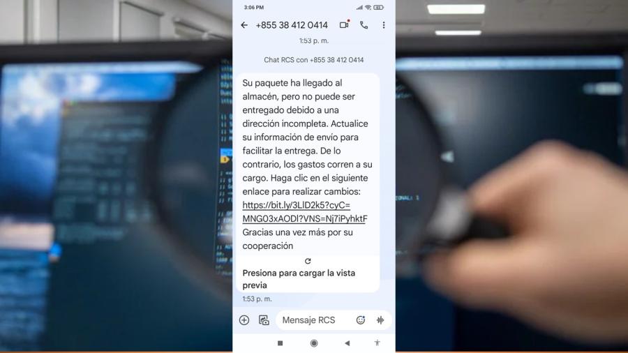 Captura de pantalla del intento de estafa
