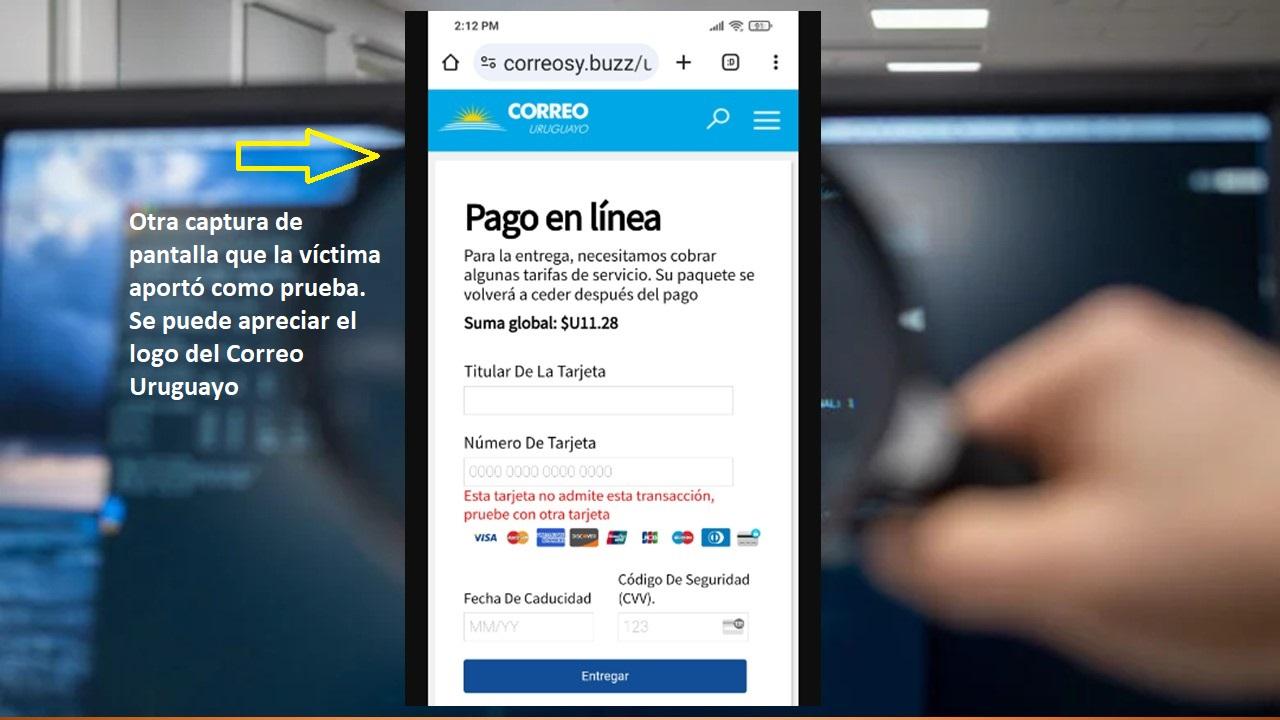 Otra captura de pantalla que la víctima aportó como prueba. Se puede apreciar el logo del Correo Uruguayo