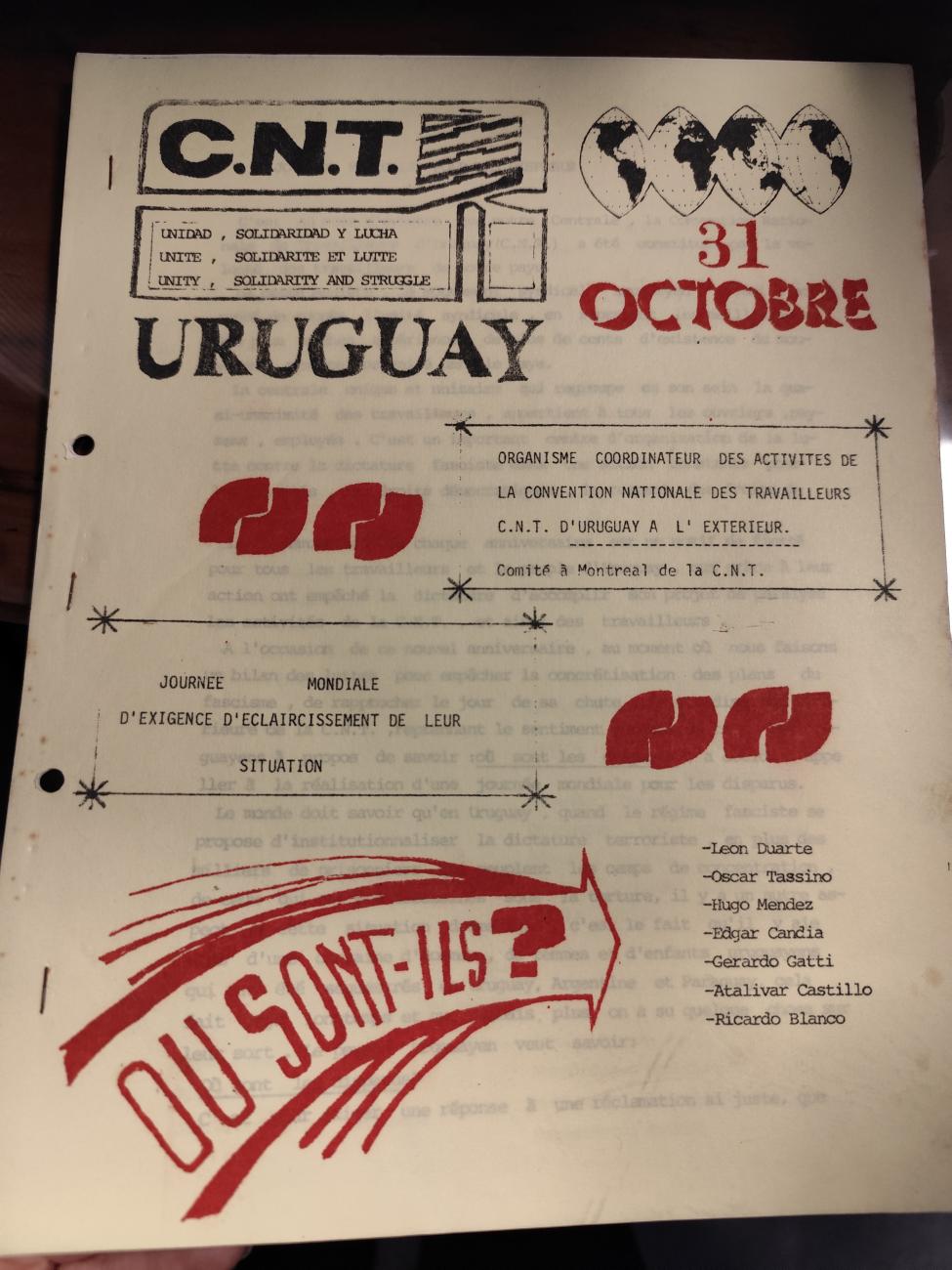 Documento CNT "Ou sont ils?" (¿Dónde están?)